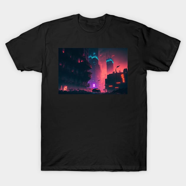 Cyberpunk city T-Shirt by PixelPusherArt